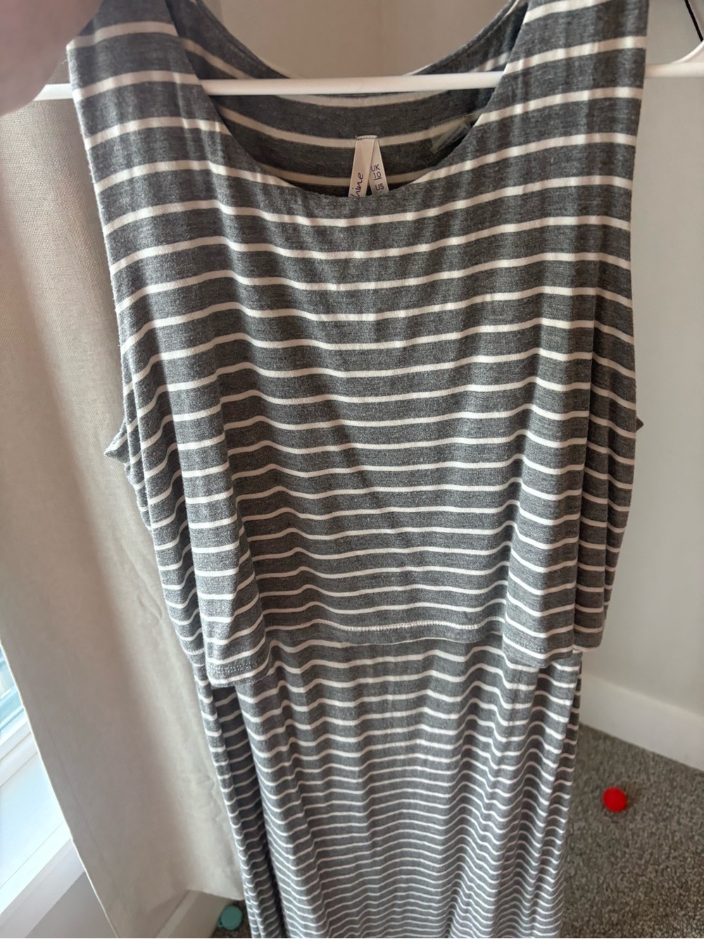 Seraphine Gray and White Striped Sleeveless Maxi Dress